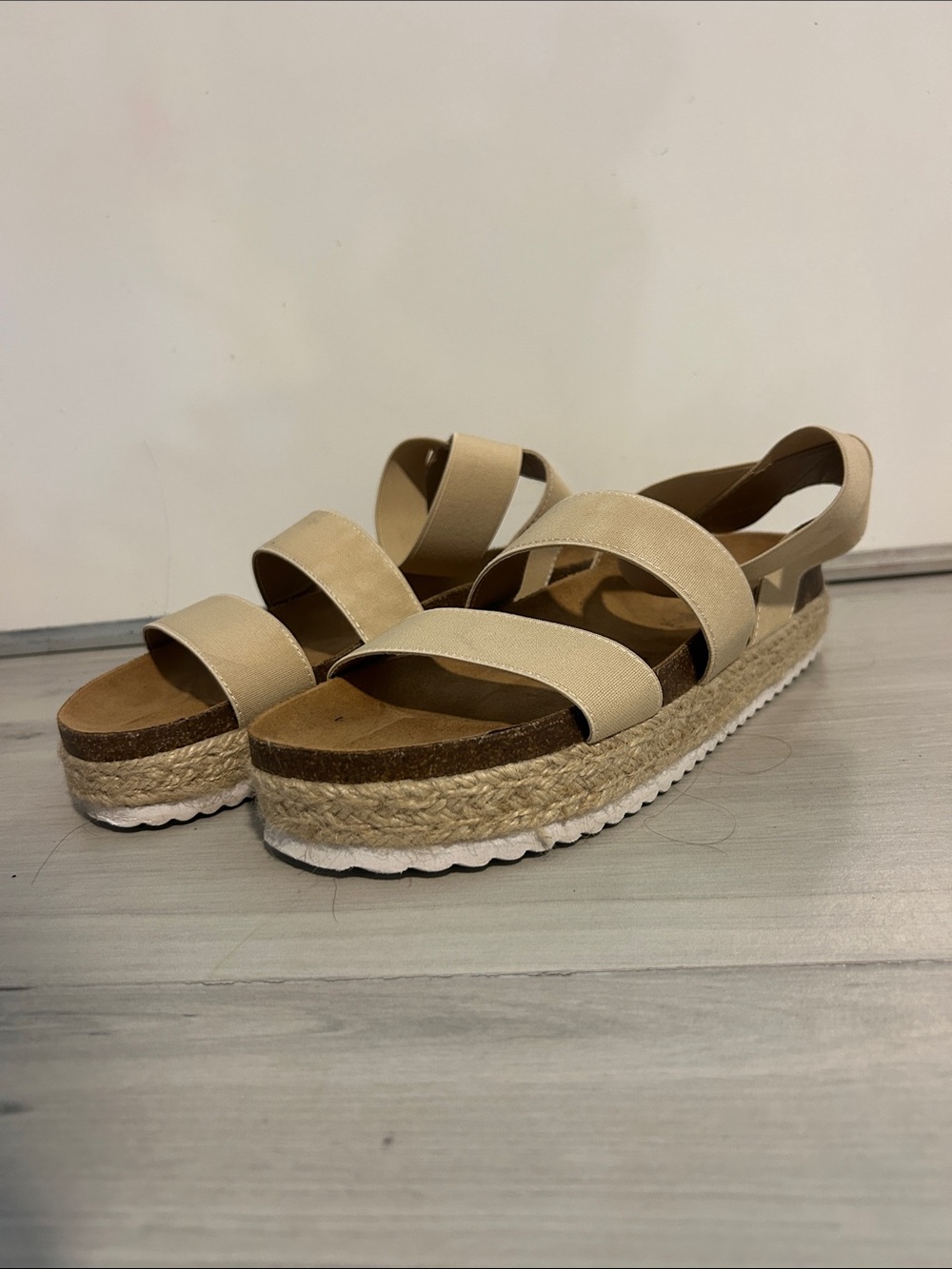 Nature Breeze Beige Espadrille Platform Sandals